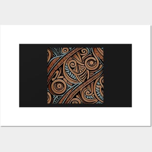 Maori pattern in black, brown and blue Posters and Art